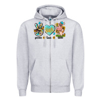 Heather Grey peace love cute cow Zipper Hoodie - NancyCooperArtShop