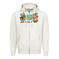 Oatmeal Heather peace love cute cow Zipper Hoodie - NancyCooperArtShop
