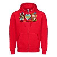 Red peace love cute cow Zipper Hoodie - NancyCooperArtShop