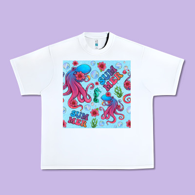 Summer And Octopus Seamless Pattern Urban Heavy Tee Designed By Bundleandbundleshop