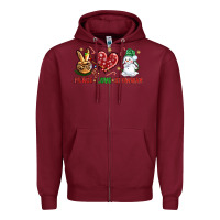 Burgundy peace love snowman Zipper Hoodie - NancyCooperArtShop