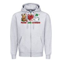 Heather Grey peace love snowman Zipper Hoodie - NancyCooperArtShop