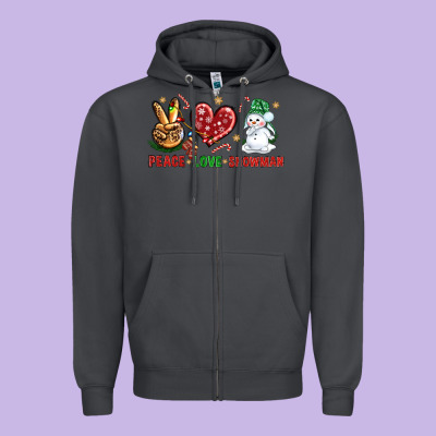 Peace Love Snowman Zipper Hoodie Designed By Nancycooperartshop