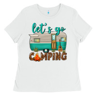 White lets go camping Ladies Tee - texasbilliewilder