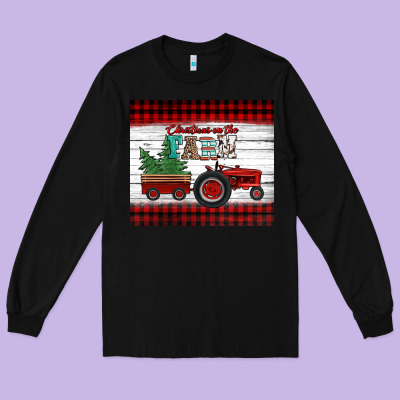 Christmas On The Farm Tractor Long Sleeve Tee Designed By Jasminsmagicworld