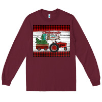 Burgundy christmas on the farm tractor Long Sleeve Tee - Jasminsmagicworld