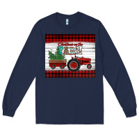 Navy christmas on the farm tractor Long Sleeve Tee - Jasminsmagicworld