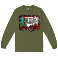 Army Green christmas on the farm tractor buffalo plaid Long Sleeve Tee - Jasminsmagicworld