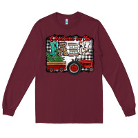 Burgundy christmas on the farm tractor buffalo plaid Long Sleeve Tee - Jasminsmagicworld