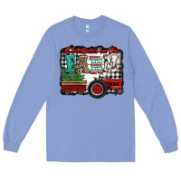 Colony Blue christmas on the farm tractor buffalo plaid Long Sleeve Tee - Jasminsmagicworld