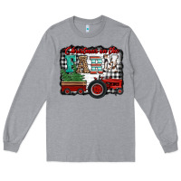 Heather Grey christmas on the farm tractor buffalo plaid Long Sleeve Tee - Jasminsmagicworld