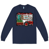 Navy christmas on the farm tractor buffalo plaid Long Sleeve Tee - Jasminsmagicworld