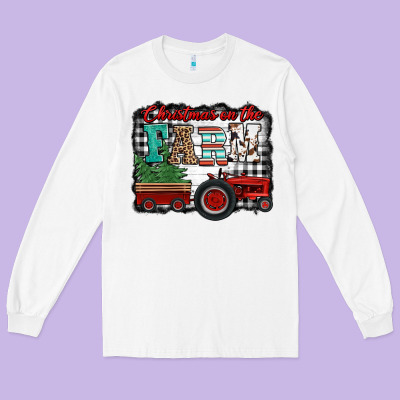 Christmas On The Farm Tractor Buffalo Plaid Long Sleeve Tee Designed By Jasminsmagicworld