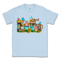 Dusty Blue farm cute animals with sunflower coffee cups Classic Tee - NancyCooperArtShop