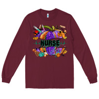 Burgundy halloween nurse pumpkin Long Sleeve Tee - NancyCooperArtShop