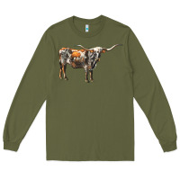 Army Green Texas Longhorn Cow Long Sleeve Tee - LillyAllenDesigns