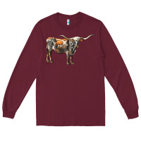 Burgundy Texas Longhorn Cow Long Sleeve Tee - LillyAllenDesigns