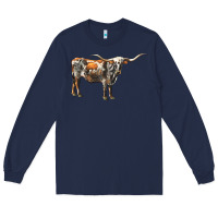 Navy Texas Longhorn Cow Long Sleeve Tee - LillyAllenDesigns