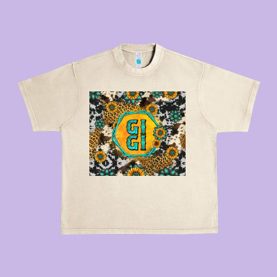 Gigi Sunflower Turquoise Urban Heavy Tee Designed By Jasminsmagicworld