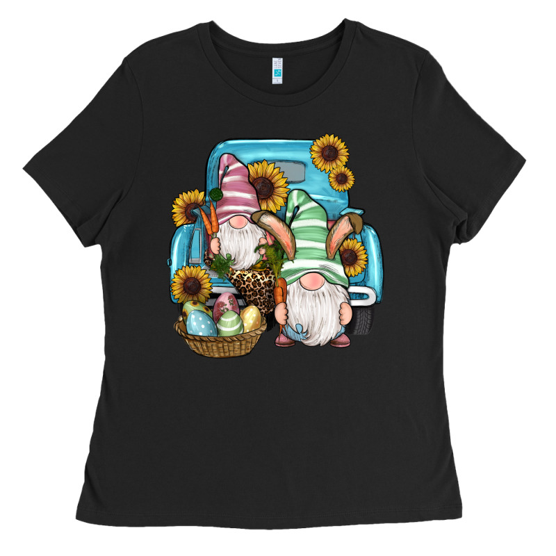 Easter Gnomes Egg Sunflowers Truck Ladies Tee by RanaPortraitStore | Teevron