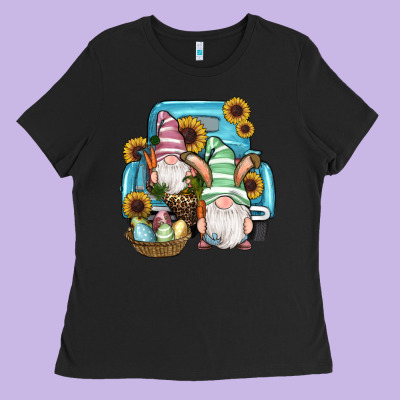 Ladies Tee Easter Gnomes Egg Sunflowers Truck