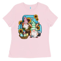 Bubblegum Pink Easter Gnomes Egg Sunflowers Truck Ladies Tee - RanaPortraitStore