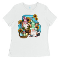 White Easter Gnomes Egg Sunflowers Truck Ladies Tee - RanaPortraitStore