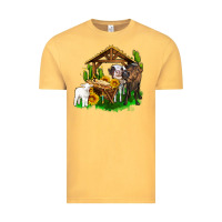 Vintage Mustard jesus holy night cows and sunflowers Vintage Tee - AdoDesignShop