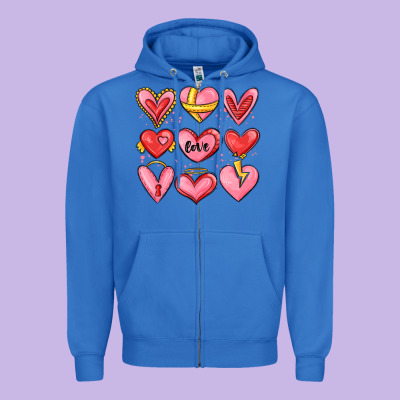 Sketch Hearts Zipper Hoodie Designed By Maliassmallbusiness