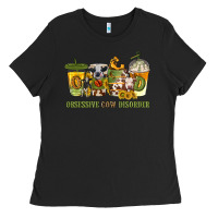 Black Obsessive cow disorder coffee cups Ladies Tee - texasbilliewilder
