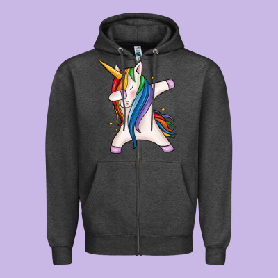 Dabbing Unicorn Zipper Hoodie Designed By Maliassmallbusiness