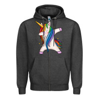 Charcoal Heather dabbing unicorn Zipper Hoodie - MaliasSmallBusiness