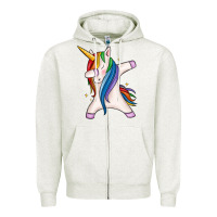 Oatmeal Heather dabbing unicorn Zipper Hoodie - MaliasSmallBusiness
