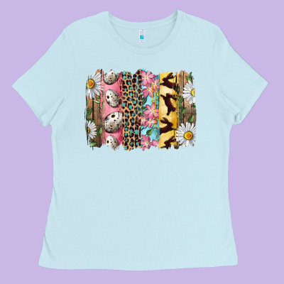 Ladies Tee Easter Brushstroke With Quail Eggs Daisy And Bunny