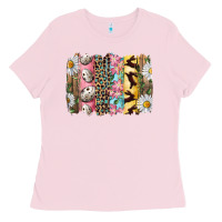 Bubblegum Pink Easter Brushstroke With Quail Eggs Daisy And Bunny Ladies Tee - RanaPortraitStore