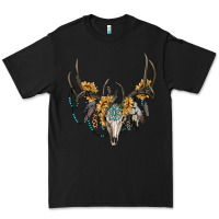 Black boho deer skull sunflowers and gemstone Premium Tee - RanaPortraitStore