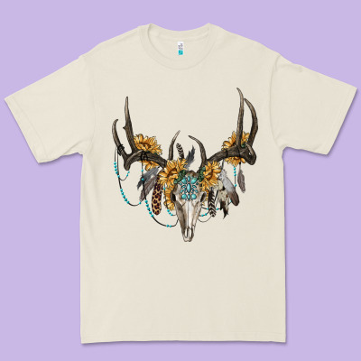 Boho Deer Skull Sunflowers And Gemstone Premium Tee Designed By Ranaportraitstore