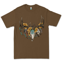 Cacao boho deer skull sunflowers and gemstone Premium Tee - RanaPortraitStore