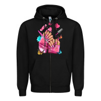 Black pink nail art hand Zipper Hoodie - NancyCooperArtShop