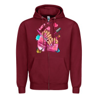 Burgundy pink nail art hand Zipper Hoodie - NancyCooperArtShop