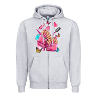Heather Grey pink nail art hand Zipper Hoodie - NancyCooperArtShop
