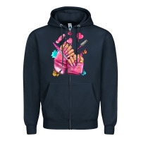 Navy pink nail art hand Zipper Hoodie - NancyCooperArtShop
