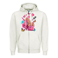 Oatmeal Heather pink nail art hand Zipper Hoodie - NancyCooperArtShop
