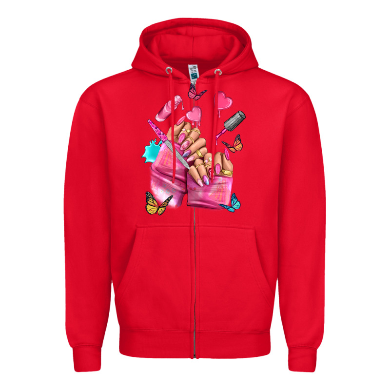Pink Nail Art Hand Zipper Hoodie by NancyCooperArtShop | Teevron