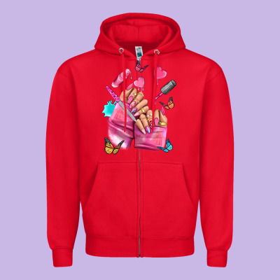Pink Nail Art Hand Zipper Hoodie Designed By Nancycooperartshop