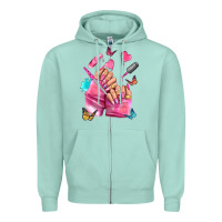 Seafoam pink nail art hand Zipper Hoodie - NancyCooperArtShop