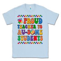 Dusty Blue Proud Teacher to au-some student Classic Tee - CowhideDigitalArt