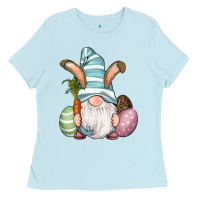 Baby Blue Easter Bunny Gnomes with Egg and Carrot Ladies Tee - RanaPortraitStore