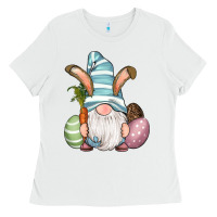 White Easter Bunny Gnomes with Egg and Carrot Ladies Tee - RanaPortraitStore