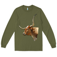 Army Green Texas Longhorn Cow Face Long Sleeve Tee - LillyAllenDesigns
